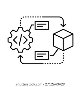 Icono de entrega continua, tubería de implementación: entrega de código, Autorización automatizada, proceso de DevOps, desarrollo de software, trazo editable.