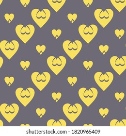 Continuous design of golden hearts on grey background. Pattern Seamless for valentine's day