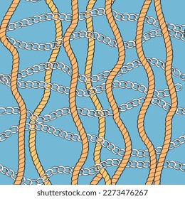 continuous design with golden rope and chains. Pattern seamless for textile industry.