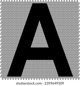 Continuous design with twist and symmetries, using the letter A to create textures, applying the color black at 100% and 50%.