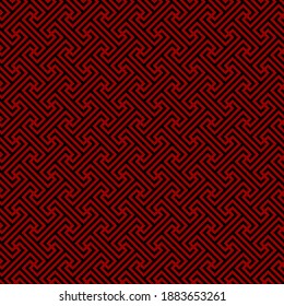 continuous diagonal meander. greek fret repeated motif. vector seamless pattern. simple black and red repetitive background. geometric shapes. fabric swatch. wrapping paper. modern stylish texture