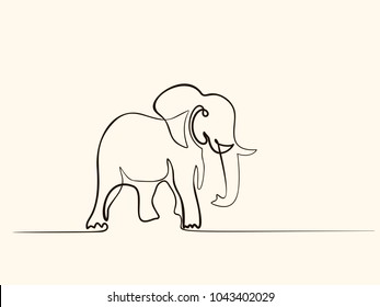 Continuous different wide line drawing. Elephant walking symbol. Logo of the elephant. Vector illustration