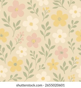 Padrão floral digital contínuo, tons de cores doces e suaves, adequado para uso em design de fundo, tecido ou papel de embrulho para presentes.