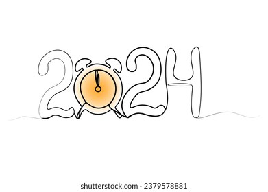 continuous drawing of 2024 in one line. New Year handwritten text, minimalistic design. vector illustration