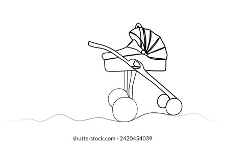 continuous drawing of a baby stroller with one line.