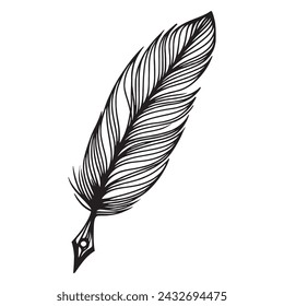 Continuous drawing of a bird feather on a white background. vector illustration of a feather in one line