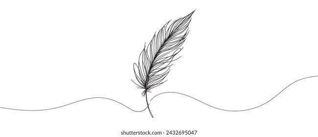 Continuous drawing of a bird feather on a white background. vector illustration of a feather in one line