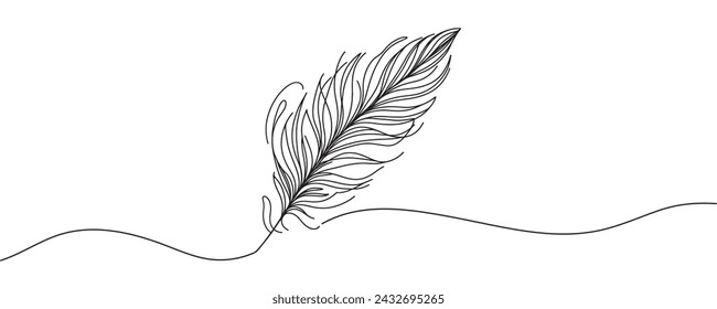 Continuous drawing of a bird feather on a white background. vector illustration of a feather in one line