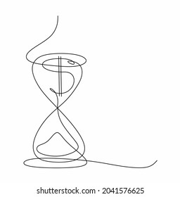 continuous drawing black thread in the shape of a dollar in an hourglass
