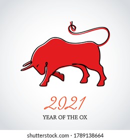 Continuous drawing of a bull as a symbol of 2021. Postcard in one line. holiday element for print, calendars. vector illustration. Chinese New Year