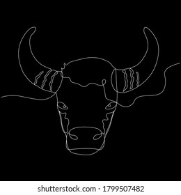 Continuous drawing of a bull symbol of 2021. Postcard in one line. holiday element for losses, calendars. vector illustration