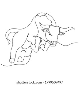 Continuous drawing of a bull symbol of 2021. Postcard in one line. holiday element for losses, calendars. vector illustration