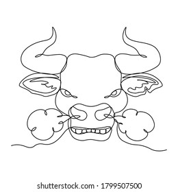 Continuous drawing of a bull symbol of 2021. Postcard in one line. holiday element for losses, calendars. vector illustration