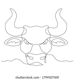 Continuous drawing of a bull symbol of 2021. Postcard in one line. holiday element for losses, calendars. vector illustration
