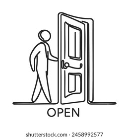 continuous drawing of business concept - man in front of open door drawn in one line.