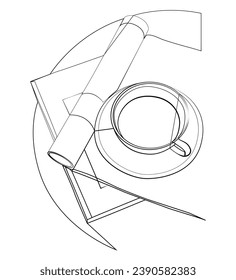 Continuous drawing of the coffee cup line. Continuous lines, coffee, latte, hand-drawn, simple lines. Linear art cup for hot drink. A hand-drawn logo.