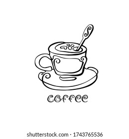 Continuous drawing of a coffee Cup on a white isolated background. Vector. The decor, the logo.