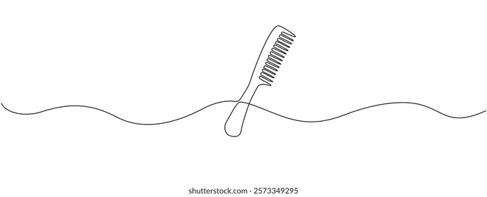 Continuous drawing of comb in simple linear style for symbol , web banner of hair salon. Editable stroke. Doodle style vector illustration.