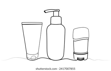 continuous drawing of containers for cosmetics in one line. vector illustration
