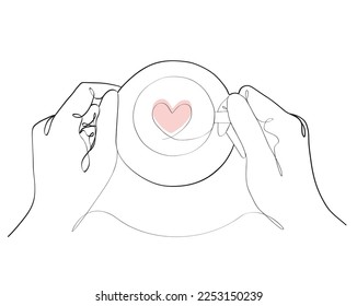 continuous drawing of a cup in the hands.