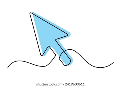 Continuous drawing of cursor arrow. One line icon of cursor arrow. One line drawing background. Single line vector illustration. Cursor arrow icon