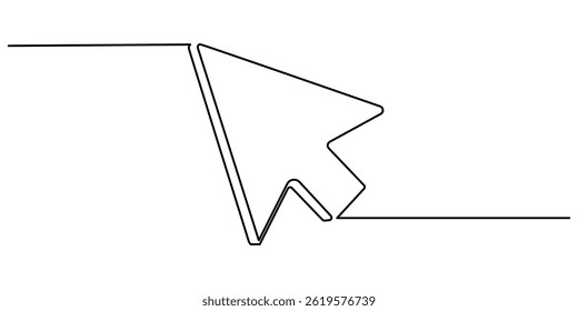 Continuous drawing of cursor arrow. One line icon of cursor arrow. One line drawing background. continuous line art drawing style. Vector illustration. Cursor arrow icon. Editable stroke.