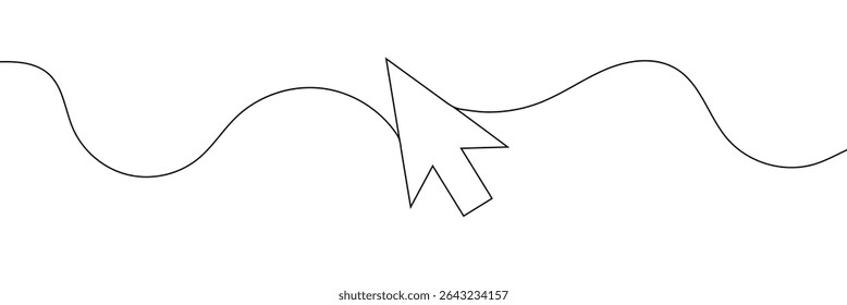 
Continuous drawing of cursor arrow. One line icon of cursor arrow. One line drawing background. Vector illustration. Cursor arrow icon