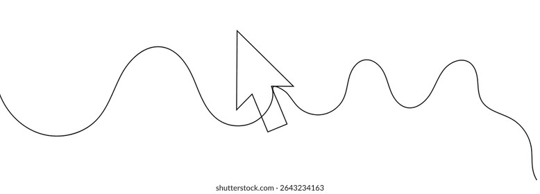 
Continuous drawing of cursor arrow. One line icon of cursor arrow. One line drawing background. Vector illustration. Cursor arrow icon