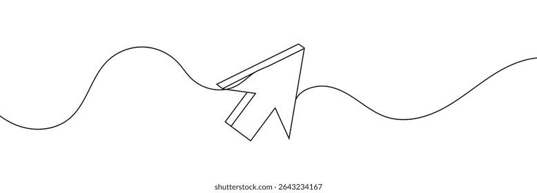 
Continuous drawing of cursor arrow. One line icon of cursor arrow. One line drawing background. Vector illustration. Cursor arrow icon