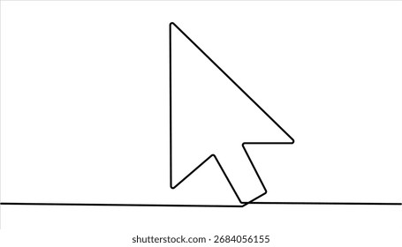 Kontinuierliches Zeichnen des Cursorpfeils. Ein Zeilensymbol des Cursorpfeils. Zeichnungsstil mit fortlaufender Linie. Cursor-Vektorgrafik mit einer durchgehenden Linie als Pfeil.