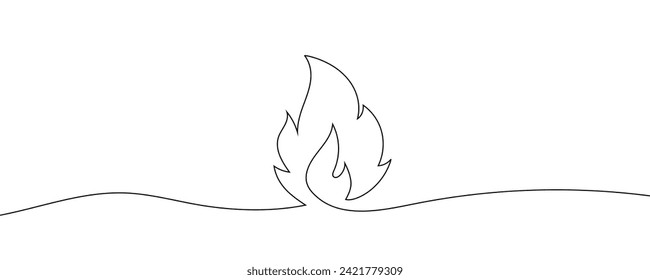 Dibujo continuo del fuego en una línea. Ilustración vectorial de una línea de llama de fuego.