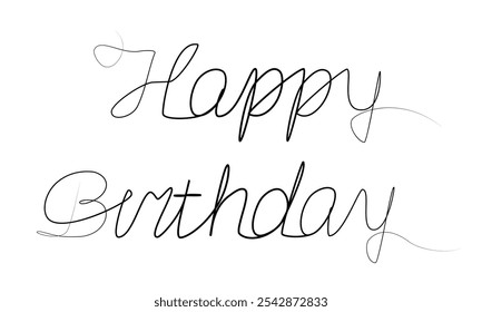 continuous drawing of Happy Birthday in one line. vector illustration