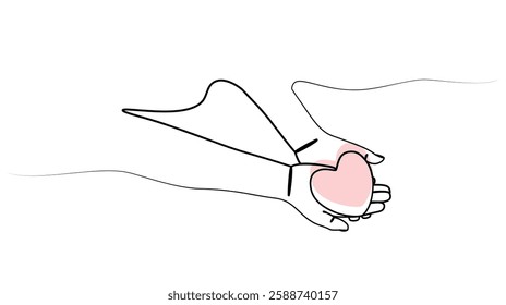 continuous drawing of a heart in hand with one line. vector