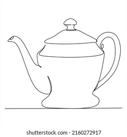 Continuous drawing of the kettle. Drawn in one line. Doodles.