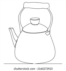 Continuous drawing of the kettle. Drawn in one line. Doodles.