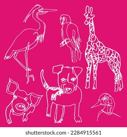 Continuous drawing line art of animals. Hand drawn one line