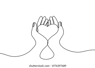 Continuous drawing line art heart in hands  Hand drawn one line  Concept volunteering  charity   donation 