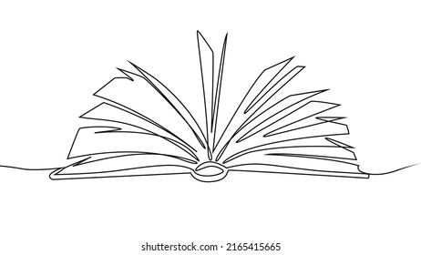 Continuous drawing line art of open book. Hand drawn one line