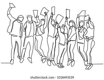 Continuous drawing of a line of five sitting happy team members. One continuous hand-drawn hand silhouette. line art. character of teenagers is a symbol of joy and happiness