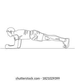 Continuous drawing line of full-length man planking vector