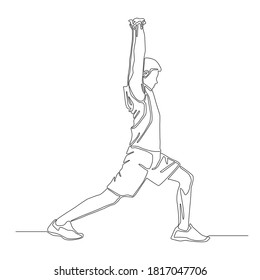 Continuous drawing line of man stretching his arms over his head vector. warm up before running or exercise.