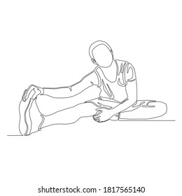 Continuous drawing line of man stretching his right leg vector. warm up before exercise.