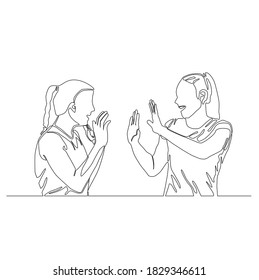 Continuous drawing line of two women celebrating each other vector