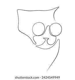 Dibujo continuo de líneas. arte lineal de cabeza de gato con gafas Vector minimalista