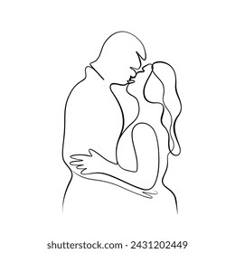 Continuous drawing of lines. Line art of kissing lovers. Continuous line drawing.