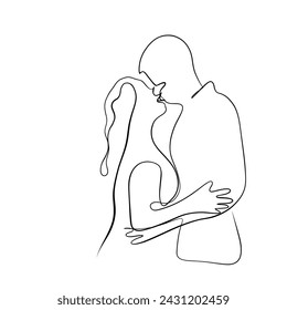 Continuous drawing of lines. Line art of kissing lovers. Continuous line drawing.
