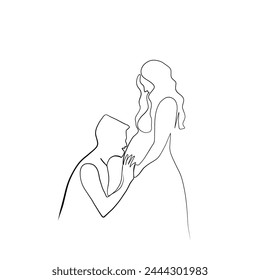Continuous drawing of lines. Line art lovers, couple, pregnancy. Continuous drawing of lines.