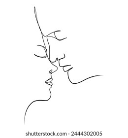 Continuous drawing of lines. Line art of kissing lovers. Continuous line drawing. Vector design