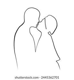 Continuous drawing of lines. Line art of kissing lovers. Continuous line drawing. Vector minimalistic design