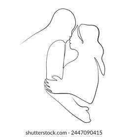 Continuous drawing of lines. Line art of kissing lovers. Continuous line drawing. Vector minimalistic